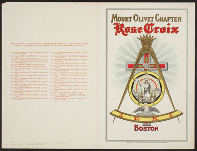 Meeting notice for the Mount Olivet Chapter, Rose Croix, Masonic Tample, Boston, Mass., October 19, 1917
