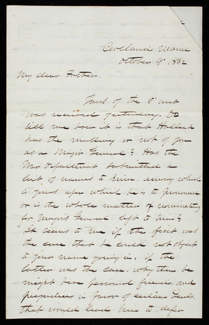 Thomas Lincoln Casey to General Silas Casey, October 9, 1862