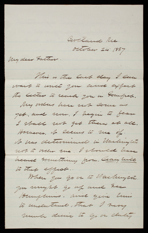 Thomas Lincoln Casey to General Silas Casey, October 24, 1867