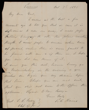 Peter C. Hains to Thomas Lincoln Casey, October 7, 1891
