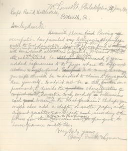 Letter from Benjamin Smith Lyman to Baird Halberstadt