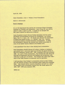 Memorandum from Mark H. McCormack to Jules Rosenthal, John D. Webber, and Saul Schoenberg