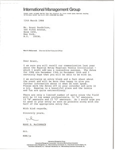 Letter from Mark H. McCormack to Brent Pendelton