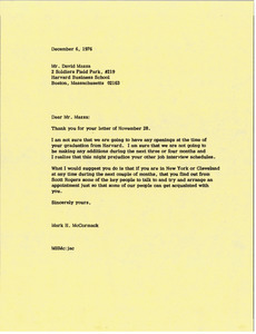 Letter from Mark H. McCormack to David Mazza