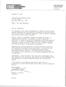 Letter from Michael V. Fortino to Mark H. McCormack