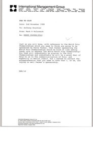 Fax from Mark H. McCormack to Anthony Bouchier