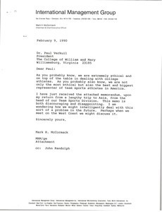 Letter from Mark H. McCormack to Paul Verkuil