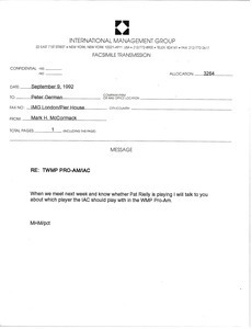 Fax from Mark H. McCormack to Peter German