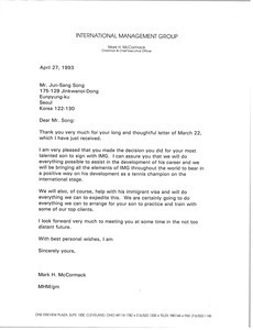 Letter from Mark H. McCormack to Jun-Sang Song