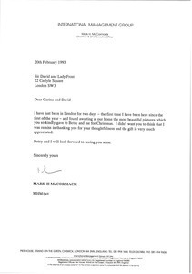 Letter from Mark H. McCormack to Sir David and Lady Carina Frost