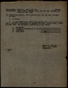 Memorandum from United States Army Air Forces to Commanding General, 67th Fighter Wing