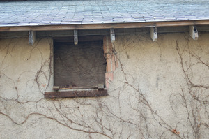 Boarded up window, Cow Barn complex