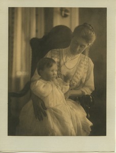Florence Porter Lyman portrait on sofa with infant Joseph Lyman