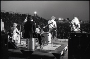 Hollywood Speedway Rock Festival: unidentified band in concert: view from rear of stage