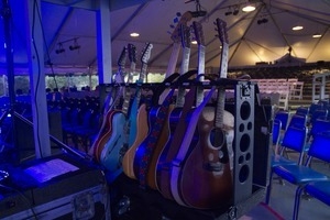 Rack of guitars for us in concert by Steve Earle and the Dukes at the Payomet Performing Arts Center
