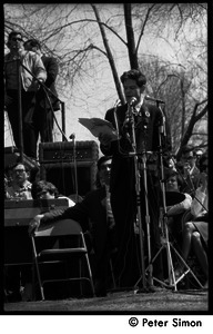Resistance on the Boston Common: Staughton Lynd addressing the crowd; Howard Zinn on stage behind