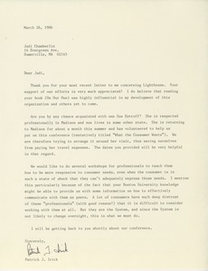 Letter from Patrick Irick to Judi Chamberlin