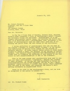 Letter from Judi Chamberlin to Robert Ferrante