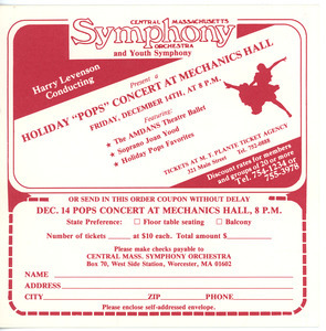 Holiday 'pops' concert at Mechanics Hall, Harry Levenson conducting