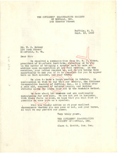 Letter from The Citizens' Co-Operative Society of Buffalo, Inc. to W. C. Matney