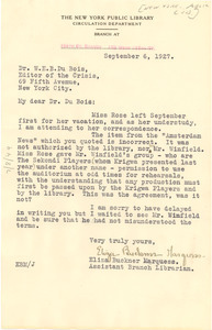 Letter from New York Public Library, 135th St. branch to W. E. B. Du Bois
