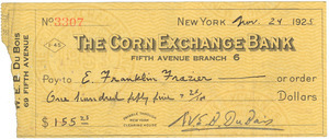 Check from W. E. B. Du Bois to E. Franklin Frazier