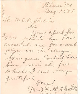 Letter from Ruth A. G. Shelton to W. E. B. Du Bois