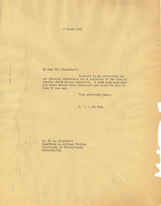 Letter from W. E. B. Du Bois to H. A. Wieschhoff