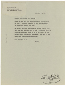 Letter from Alice McGrath to Shirley and W. E. B. Du Bois