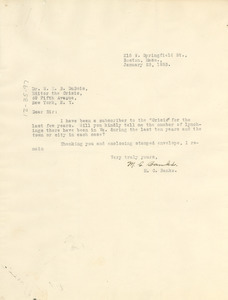 Letter from M. C. Banks to W. E. B. Du Bois