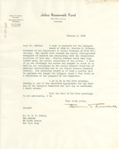 Letter from Edwin R. Embree to W. E. B. Du Bois