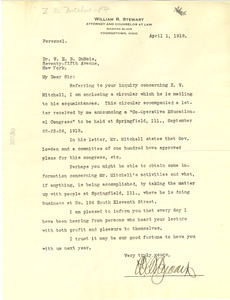 Letter from William R. Stewart to W. E. B. Du Bois