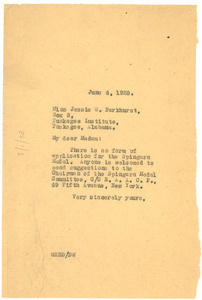 Letter from W. E. B. Du Bois to Jessie W. Parkhurst