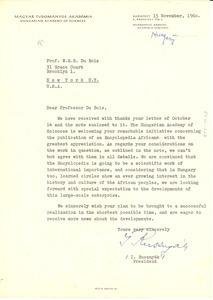 Letter from Hungarian Academy of Arts to W. E. B. Du Bois