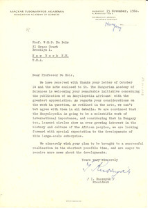 Letter from Hungarian Academy of Arts to W. E. B. Du Bois