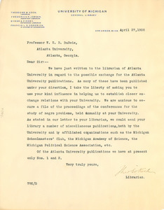 Letter from Theodore W. Koch to W. E. B. Du Bois
