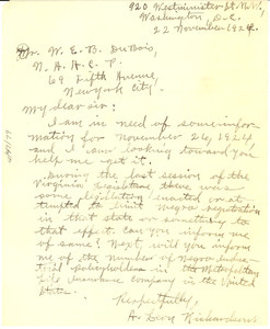 Letter from A. Leon Richardson to W. E. B. Du Bois
