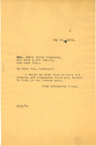 Letter from W. E. B. Du Bois to Sadie Marie Peterson