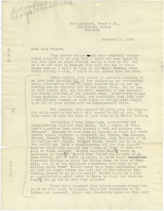 Letter from Sinclair Lewis to Jessie Fauset
