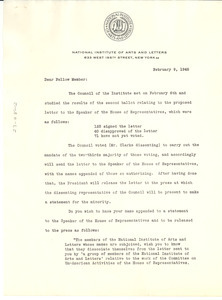 Circular letter from National Institute of Arts and Letters to W. E. B. Du Bois