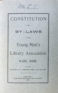 Young Men's Library Association: Cover of Constitution and By-laws, 1903