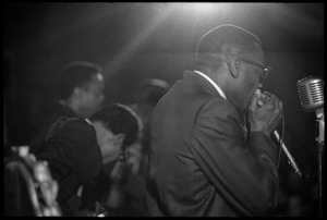 Muddy Waters Blues Band at the Boston Tea Party: Birmingham Jones playing harmonica with Luther 'Georgia Boy' Johnson and Sammy Lawhorn in the background