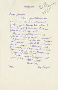 Letter from Raymond Kaighn to Jennie Cournoyer (June 28, 1960)