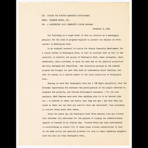 Draft of proposal from Freedom House, Inc. to Action for Boston Community Development (ABCD) about Washington Park community action program