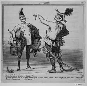 - Tu ne lui as rien laissé, à ce fermier?....... - Si, mon chéneral.., ché lui ai laissé son chemise..... si fous foulez ché vais aller le gerger bour vous l'aborder. - Tiens....Chippmann....... voici la croix!......