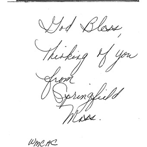 Card from a woman at the Western Massachusetts Correctional Alcohol Center