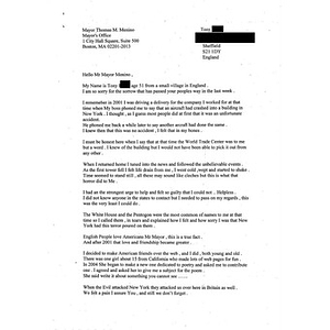 Letter to Mayor Menino from Sheffield, England