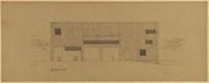 Architect's drawing of Sawyer library east elevation, 1972