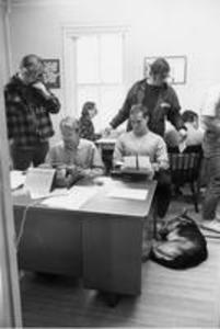 Students working at Williams Strike Central, 1970