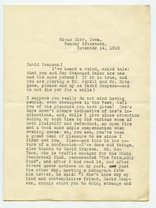 Fan letter to David Grayson, November 14, 1915